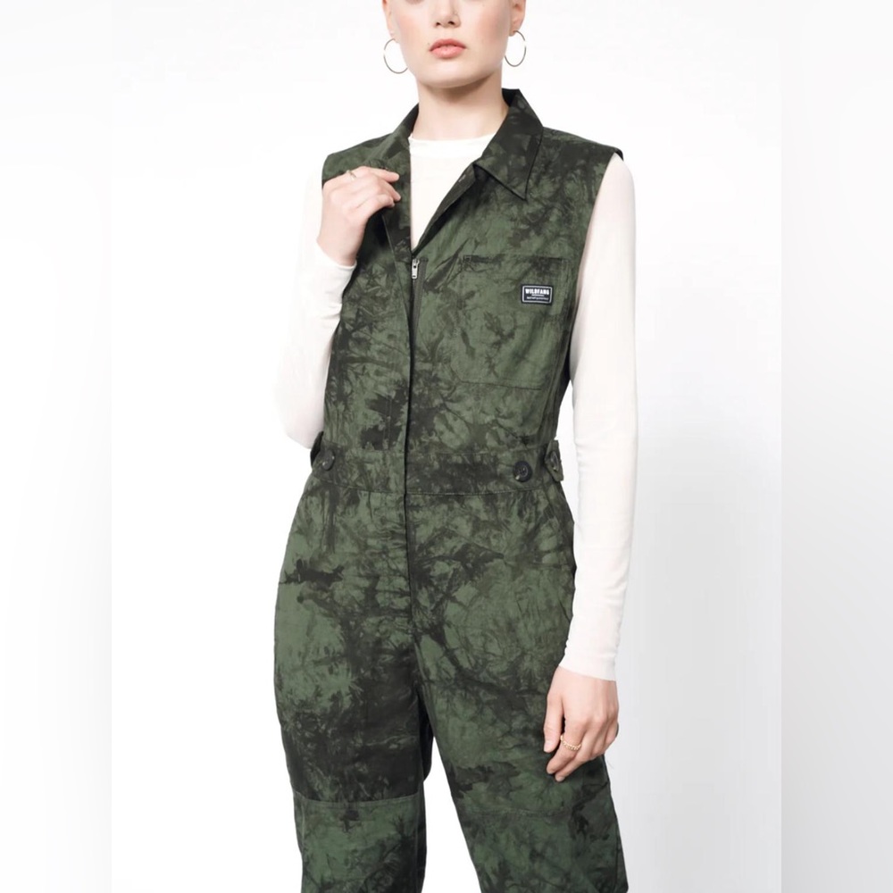 Wildfang Green Sleeveless High Waisted Coveralls